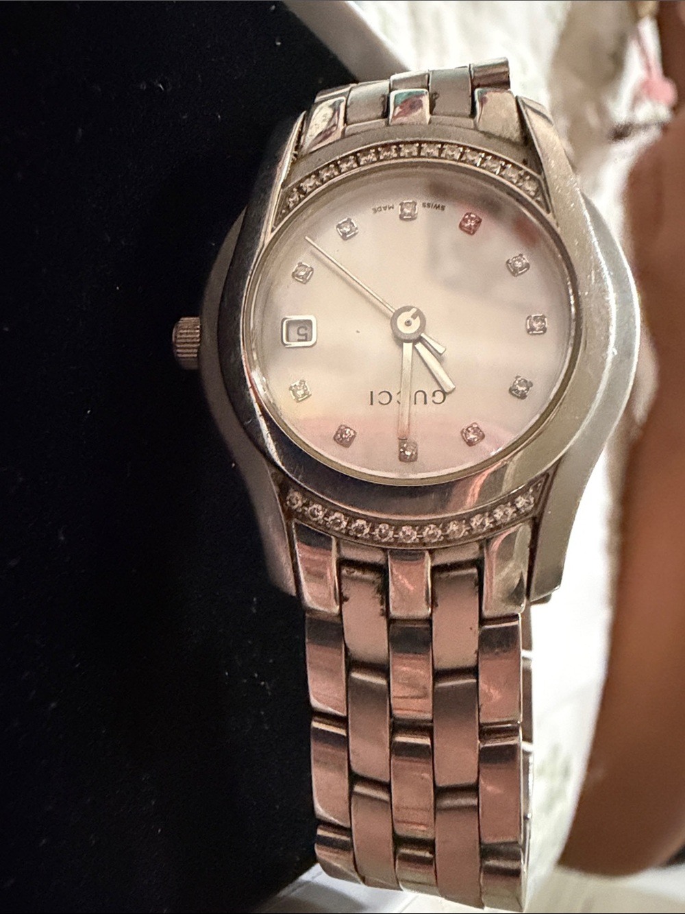 Gucci Silver-Tone Bracelet Watch with Mother-of-Pearl Dial
